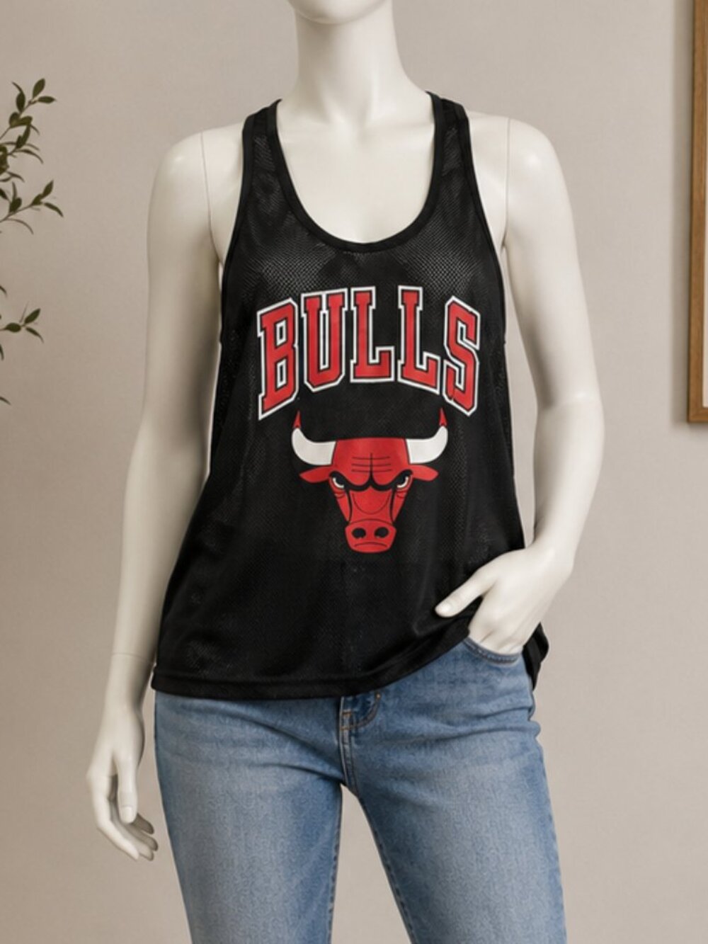 NBA Bulls Tank Top Womens M Black Sleeveless Athletic Basketball Jersey Style